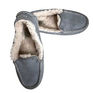 Ugg Womens Dakota Gray Suede Moccasin Slippers Size 10 Shearling Lined Cozy Indo